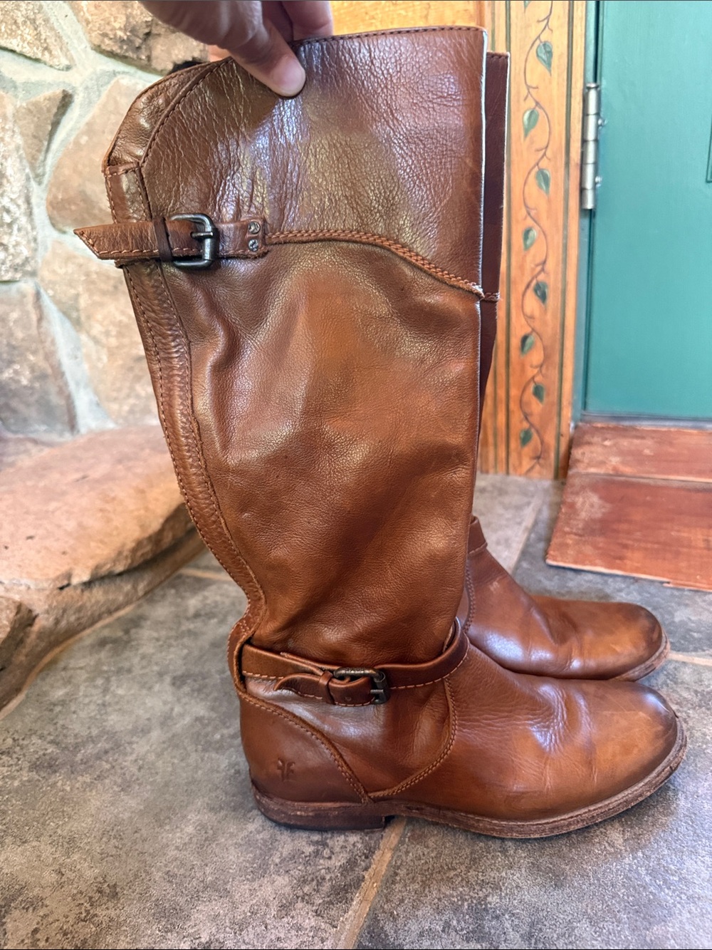 Frye Phillip Riding Boots, Cognac, Size 7.5